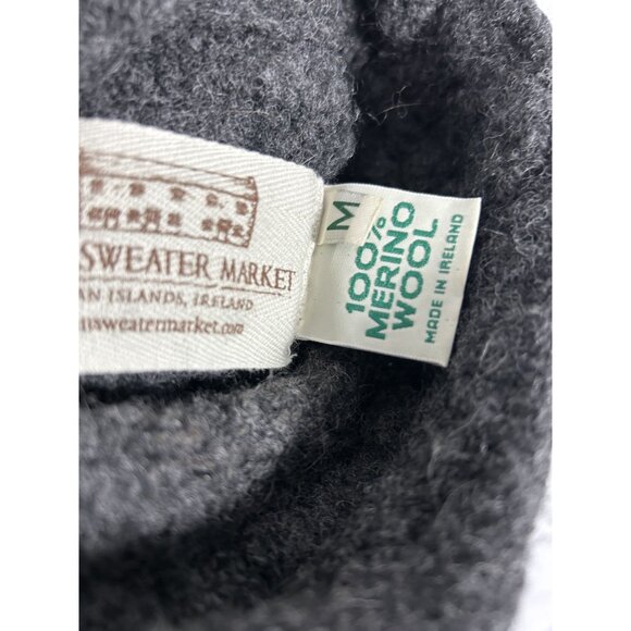 Aran Sweater Market Women's Gray Cable Knit 100%Merino Wool Turtleneck Sweater M - Picture 9 of 10